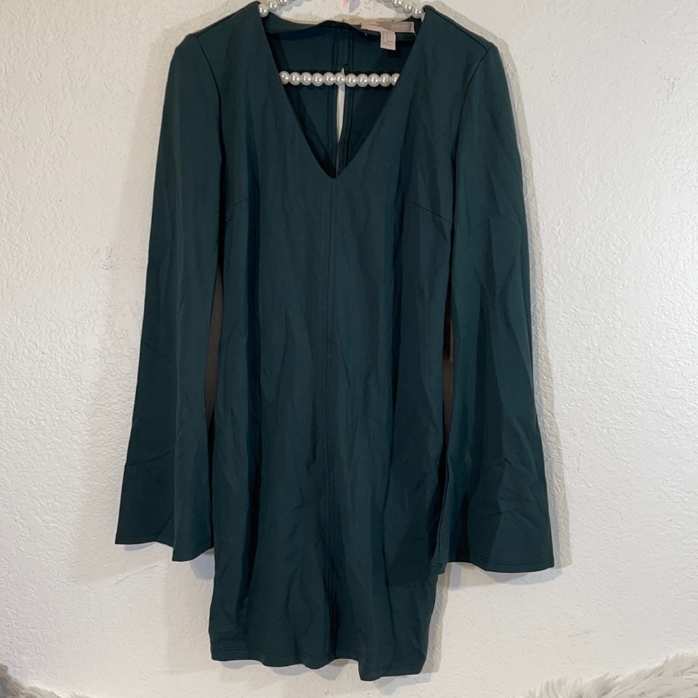 Forever 21 Midi Dark Green Bell Sleeve Dress New